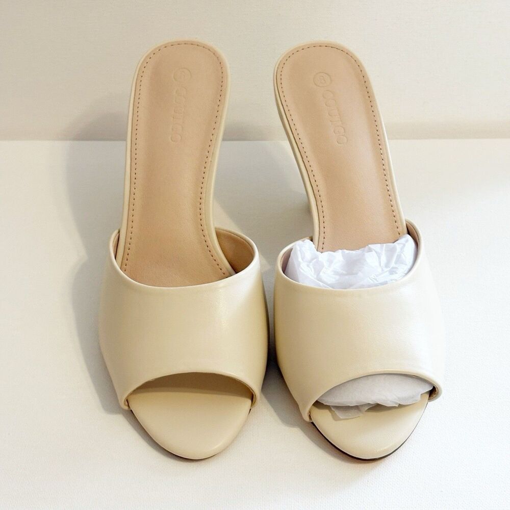Open Toe Slides Heels Wedge Sandals Ivory Size 8 Summer Vacation Resort Wear - Picture 2 of 12